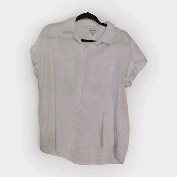 Wonderly women's gauzy White Button-Down Shirt beachy relaxed casual M Cotton - Picture 1 of 6